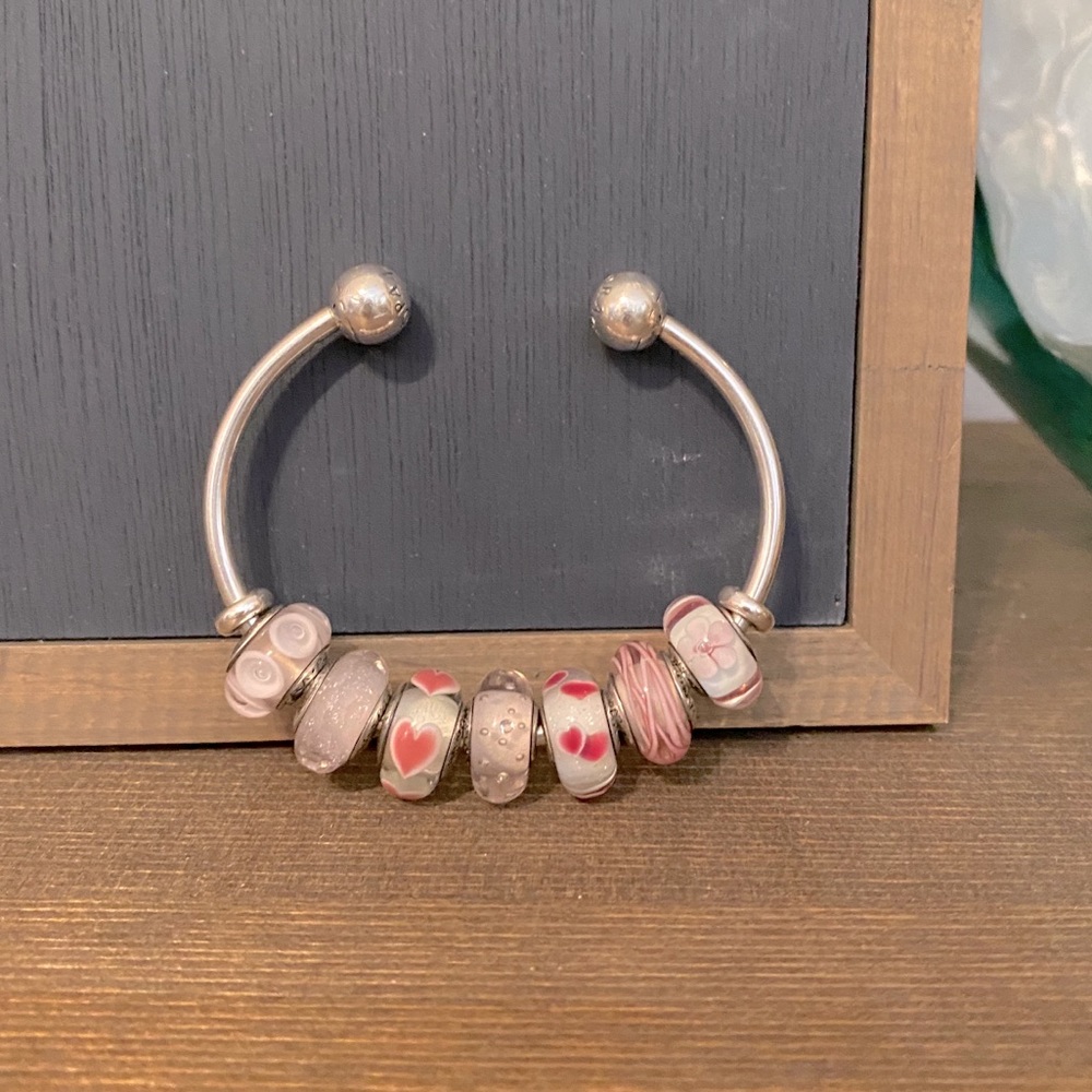 Pandora Open Bangle with Pink Murano size 2 19cm